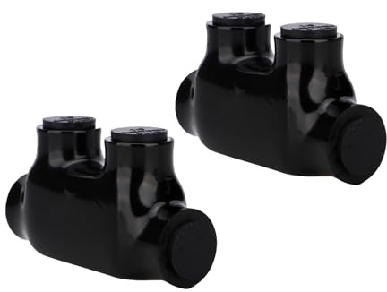 Baomain 2PCS Insulated in-line Splice Connector Wire Connectors Multi Cable Connector, 2 Ports 1/0-14 AWG Wire Range Pre-Filled and Dual Sided Entry Dual Rated, Black PVC Coated Ul Listed