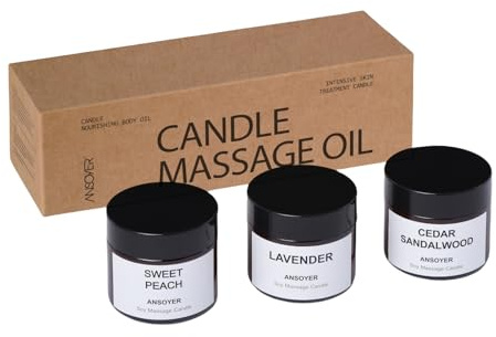 Lot de 3 bougies de massage à la cire de soja - Huile de massage relaxante à basse température - 50 g x 3 (Pêche sucrée + Lavande + Bois de teck, de cèdre)
