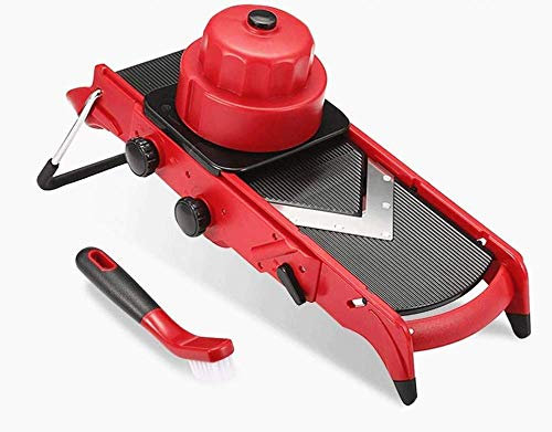 YXUANYZNB Affettaverdure con lama a V, regolabile, multiuso, multiuso, a strisce (6/9 mm), fette (1-6 mm), cubi (quadrati/rombi) mandolino, colore: rosso nero