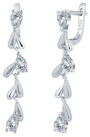 MICSAVI Pendientes largos de plata 925 para mujer, con circonitas, diamantes de imitación, pendientes de gota, pendientes de borla, pendientes brillantes, hipoalergénicos, para fiesta bodas