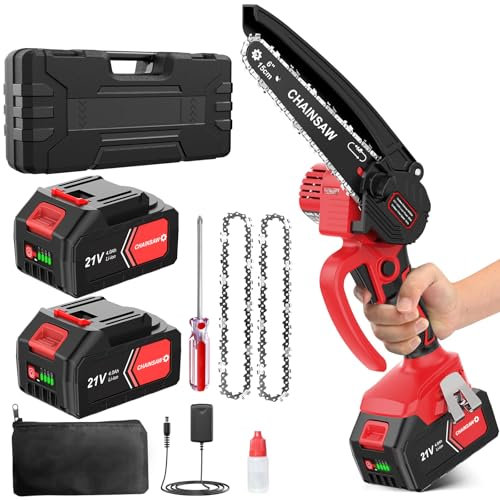 Bamse Mini Chainsaw 6 Inch, Cordless Electric Chainsaw with 2 Batteries 4000mAh and 2 Super Chains, Ideal for Tree Branches and Garden Cutting, Gift for Men Dad Husband