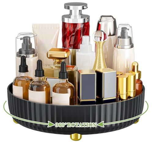 Bekeify Make Up Organizer per Cosmetici Organizer Trucchi Porta Cosmetici Multifunzionale con Rotazione a 360° Profumi Portatrucchi Organizzatore per Toeletta, Bagno e Camera da Letto, Nero