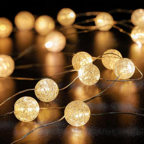 YeahBoom Catena luminosa con sfere di cristallo, 300 cm, 30 LED, catena luminosa per interni ed esterni, alimentata a batteria, per matrimoni, Natale, San Valentino, camera da letto, feste