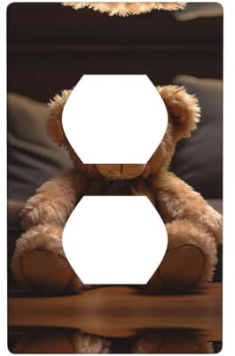 Phayah Placa de pared dúplex con patrón de oso de peluche, tamaño estándar, policarbonato termoplástico, doble enchufe