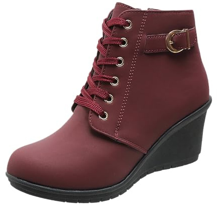 Generisch Bottines d'hiver à talons compensés pour femme - Chaudes et confortables, Bordeaux, 37 EU