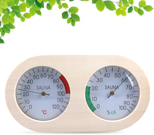 GOEDCH 235 × 130 × 30 mm sauna termómetro higrómetro de madera: materiales naturales sauna termómetro higrómetro, termómetro higrómetro de precisión de cerda, higrómetro mecánico, para sauna y baño de