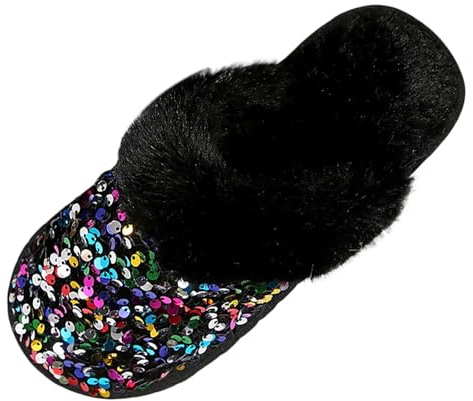 Generisch Zapatillas de estar por casa para mujer, de piel de cordero, para invierno, mullidas, de fieltro, Negro , 41 EU