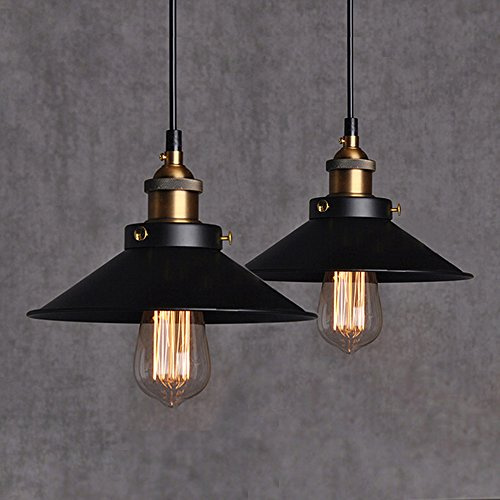 2 Stycken Industriell Pendellampa i Svart Metall Vintage Taklampa med 100cm Justerbar Kabel E27 Max 60W Retro Belysning för Matsal Kök och Bar