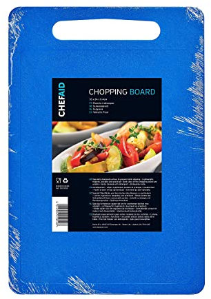 Chef Aid Tabla de cortar de polietileno azul, superficie antideslizante multiusos, fácil de limpiar y apta para lavavajillas con asa, 35 x 25 cm, otras opciones de color disponibles