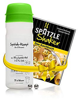 Set für Spätzle: Spätzle-Shaker (GRÜN) für 2 Portionen Spätzle (675ml) Das patentierte Original Made in Germany + Kochbuch