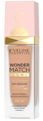 Eveline Cosmetics Wonder Match Lumi Foundation LSF 20 – Feuchtigkeitsspendende, ausgleichende Make-up-Formel mit Vit. C, Hyaluronsäure & Rosenextrakt – Strahlenden Glow & ebenmäßigen Teint