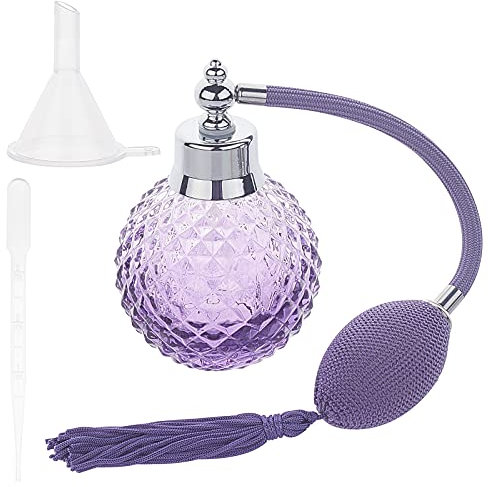 GORGECRAFT 100 ml Bouteille de Parfum Rechargeable en Cristal Violet Vaporisateur de Parfum en Verre Transparent Atomiseur avec Long Gland en Plastique Entonnoir Compte-Gouttes