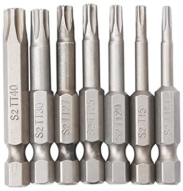 Lot de 7 embouts de tournevis Torx à 5 pointes - Tête de sécurité magnétique Torx - 6,35 mm - T10 T15 T20 T25 T27 T30 T40, S2