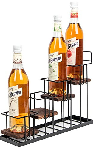 Scaffale organizer per sciroppo di caffè, legno rustico e filo metallico, espositore a 4 ripiani, accessorio da bar per sciroppo, vino, bottiglie di condimento, espositore per cucina, MK816A