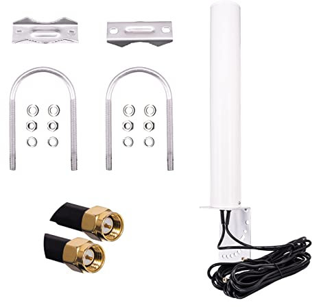 URCIANOW Antena 4G LTE externa 14 dBi Antena blanca omnidireccional 698-960MHz/1710-2690MHz SMA Plug Amplificación externa Dell antena móvil para router LTE Cable Dell antena LTE Cable SMA 5M
