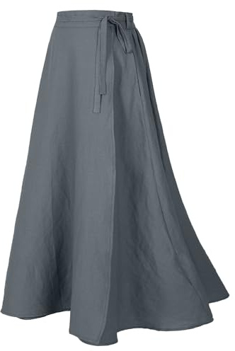 Mingyuezai Womens Wrap Skirt Ankle-Length Vintage Linen Skirts(Z2973BU,M)