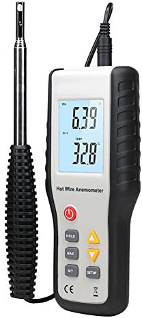 BUTXET Duct Hot Wire Anemometer, Thermal Anemometer with Backlight LCD Display, Handheld CFM/CMM Air Flow Velocity Meter Wind Speed Gauges for HVAC in-Duct Airflow Air Velocity Temperature