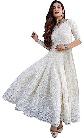 LookMark K1113-XXL Robe longue Kurti pour femme et fille Blanc, Blanc, 44
