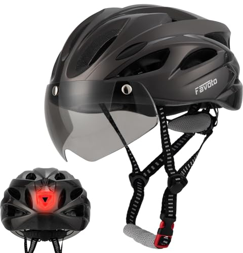 Favoto Casco da Bicicletta con Visiera Luce - Caschi Bici Ciclismo Leggero per Adulti Uomo Donna Tecnologia Inmould Fodera Removibile Traspirante L 59-61cm Regolabile Marrone Scuro