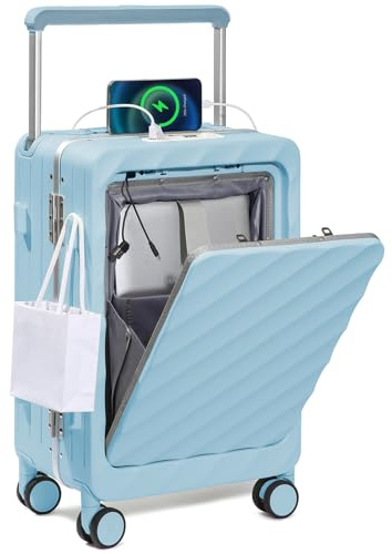 Sea choice Koffer Trolley mit Laptopfach Handgepäck Koffer Hartschale Reisekoffer aus PC mit Breite Griffe, USB-Anschluss, TSA Schloss, 4 Spinner Rollen, 37x23x56cm