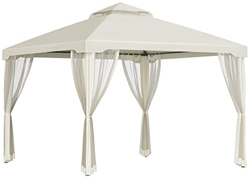 Outsunny Tonnelle de Jardin Barnum pavillon de Jardin 3 x 3 Double Toit avec moustiquaires Amovibles imperméable crème