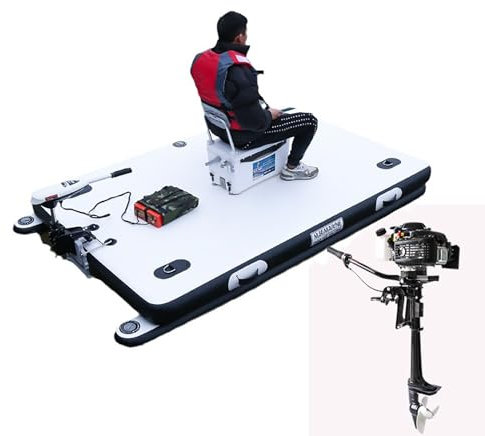 STMKB Isola Galleggiante da Pesca, Piattaforma Galleggiante da 200 Cm/250 Cm/300 Cm con Motore a Benzina a 4 Tempi, capacità di Carico di 200 Kg/400 Kg/500 kg