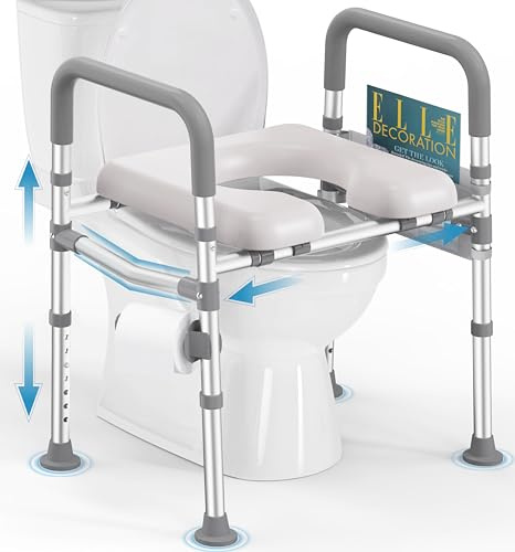HOMLAND Raised Toilet Seat with Handles, 400 LBS Toilet Seat Risers for Seniors with Dual-Crossbar Support, Adjustable Height & Width Handicap Elevated Toilet Riser Fit Any Toilet, Gray