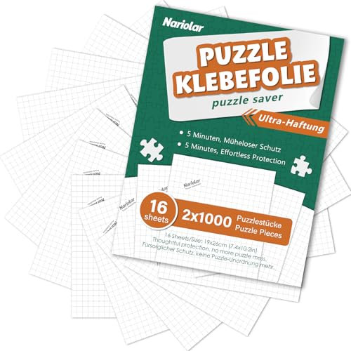 Nariolar Hojas de Pegamento para Puzzles, 16 Hojas Conservadoras para Preservar Puzzles de 2×1000 Piezas, Solución para Conservación Fácil en Minutos