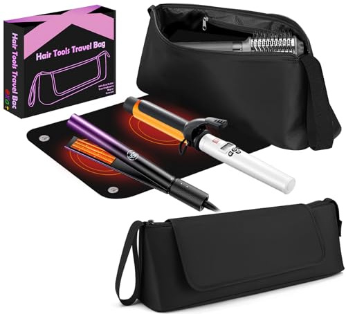 FOVERN1 Hair Tools Travel Bag with Heat Resistant Mat,Large Capacity Curling Iron Storage Bag,Hairdrying Tool Storage Bag,Hair Dryer Storage Bag,Straighteners Haircare Accessories,Gifts for Women