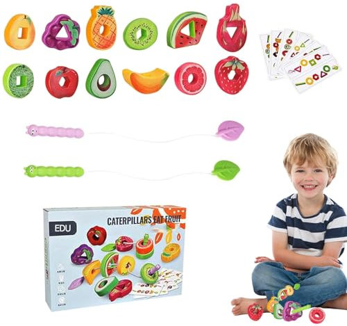 Fädelspielzeug Für 3- Bis 5-Jährige, Fädelspiel Für Und Gemüse, Lernspielzeug Zum Auffädeln Von Früchten, Fädelspielzeug Mit Perlen Auf Dem Bauernhof, Raupen Fressen Obstspielzeug