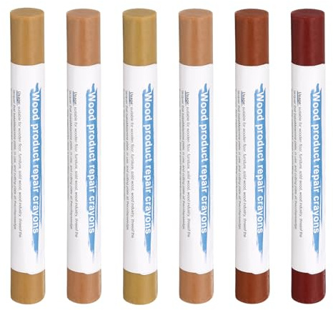 QUARKZMAN Bâtons De Remplissage Pour Bois 6 Couleurs Crayons De Cire Pour Réparation De Meubles Light Taupe, Medium Brown, Dark Golden, Iron Yellow, Heavy Metallic Red, Deep Mellow Yellow