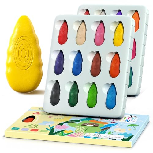 24 Pastelli Bambini 2 Anni - Forma Ergonomica - Crayon per Bambini 1-3 Anni - Colori che non sporcano - Pastello a Razzo e Facili da Impugnare - Pastelli a cera