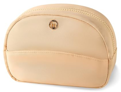KASESSS Makeup Bag, Small Make Up Bag, Cosmetic Bags, Puffy Flat Lay Makeup Bags with Zipper, Waterproof Small Makeup Bag for Handbag, Mini Toiletry Bag with Compartments for Women Girls, Beige