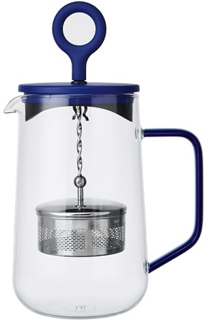 La Cafetière Gyro Spinfuser, Teiera con infusore a maglia fine in acciaio inox, in vetro borosilicato resistente al calore, per tè sfuso e tisane, 1,25 l, blu