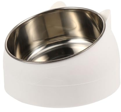COMPUKAS Tazón Adecuado para Protección Cuello para de y Doble Acero Inoxidable Diseño Inclinado Color Blanco Mascotas Gatos y Perros Pequeños