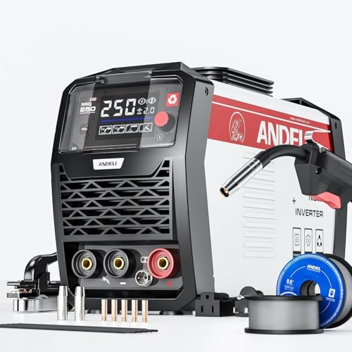 ANDELI MIG-svetsare 135 ampere, IGBT 110V/220 V, multiprocessor (MIG Flux/TIG lyft/stick), gasfri, modell MIG-250ME med LED-skärm.