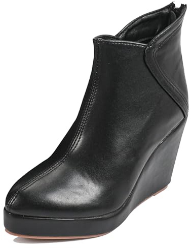LarDorLin Femme Compensées Hiver Plateforme Bottes de Cheville Zip Bureau Talons Hauts Warm Pointu Elegant Bottines Noir Taille 39 EU (40 Cn)