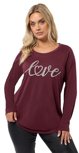 Yours Curve Wine Red 'Love' Long Sleeve T-Shirt - Women's - Plus Size Curve