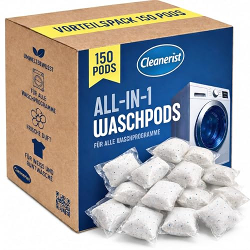 Cleanerist | Universella tvättmedel Pods Caps All-in-1 – 165 stycken (3 kg) – pulverfylld, snabbt löslig, för vit- färgglad matlagning tvätt – fräsch doft – Made in Germany