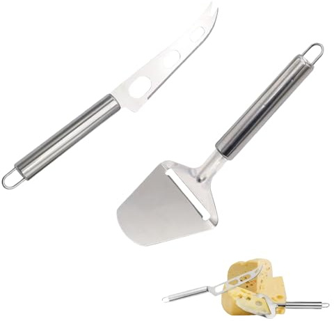 2 Stück KäSemesser,käsemesser set,EdelstahlKäsemesser& Käsehobel Set, Butterschneider,Edelstahl mit Wellenschliff,Perfekt zum Schneiden von Weichkäse und Schnittkäse(Stainless Steel)