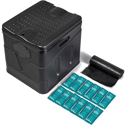 Hi-Gear Collapsible Camping Toilet, Black Polypropylene, 27 x 30.5 x 31.5 cm, with Gel Packs and Toilet Bags, 125kg Weight Capacity, Includes Carry Bag