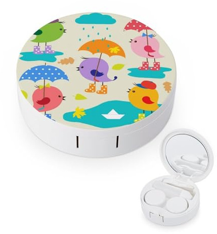 fkgvwo Contact Lens Container Umbrella Chicken Travel Contact Lens Box with Mirror Tweezers Solution Bottle