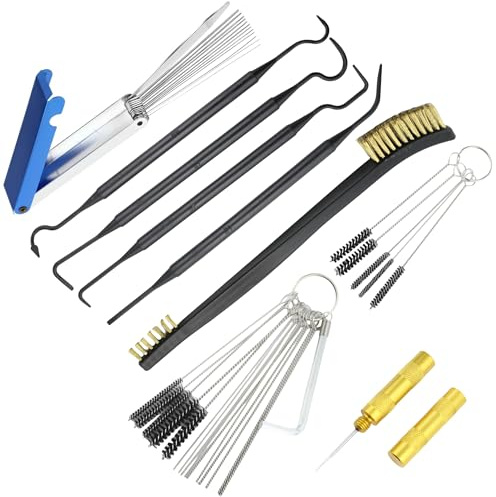 Narcilors Carburetor Oil Throttle Body Cleaner Kits, 10 Cleaning Needles with 10 Nylon Brushes, 1 Hex Wrench with 4 Cleaning Hooks with 1 Double-Head Brass Polishing Brush