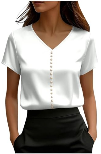 Top Femme Style français en Satin, Tee Shirt Manches Courtes avec col perlé, Blouse élégante d'été, Haut Chic Doux pour Bureau, soirée, Vacances et Tenue habillée au Quotidien