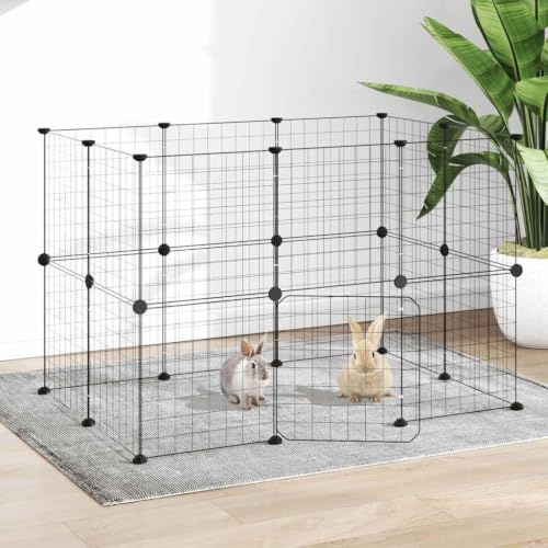 LoogCape 20 st. Husdjursbur med dörr svart 35 x 35 cm av pulverlackerat stål, mångsidig inhägnad för kaniner, marsvin, hamstrar, gnagare, kanin, mus, råtta, chinchilla, iller