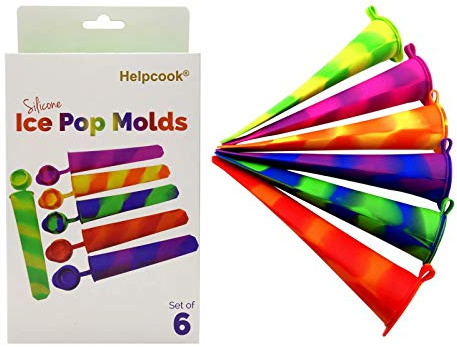 Helpcook Popsicle Molds,6 Pack Silicone Ice Pop Molds,Drip Free Popsicles Molds for Kids,Easy Release Ice Cream Maker Reusable DIY Pop Molds,BPA Free Freezer Tubes with Lids