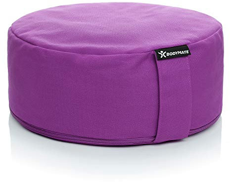 BODYMATE Cojín de Yoga Redondo | 31 cm diámetro 13 cm Alto | Relleno de cáscaras de Trigo sarraceno | Funda extragruesa y Lavable en Lavadora de algodón 100% | Cojín de meditación | Cojín de Asiento