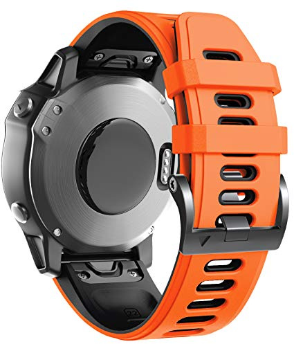 ANBEST Armband für Garmin Fenix 6 Pro/7 Pro/Epix 2/Fenix 8 47mm Armband, 22mm Quick Fit Armbänder für Fenix 7/6/5/Epix Pro 47mm/Descent G1/Forerunner 955/945/965 Silikon Ersatzarmband, Orange/Schwarz