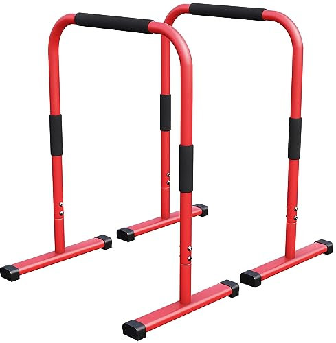 GORILLA SPORTS® Dip Barren - 2er Set, 68 x 45 x 94 cm, bis 200 kg, Rutschfest, Stahl, Farbwahl - Parallettes, Dip Station, Push Up Bars, Calisthenics, Fitness (Rot)