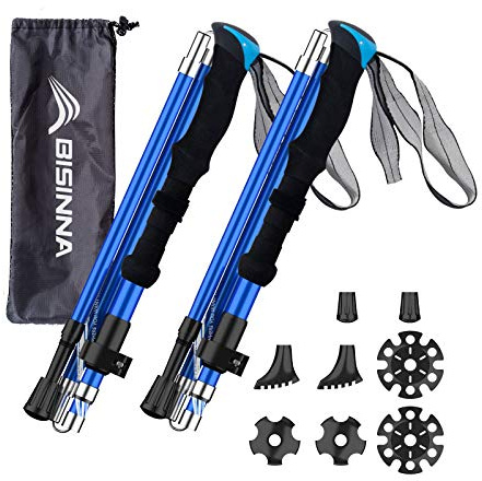 BISINNA Collapsible Trekking Hiking Poles- 2 Pack Folding Aluminum Walking Sticks with Quick Lock System 4 Seasons Accessories,Telescopic, Adjustable, Lightweight for Men Women
